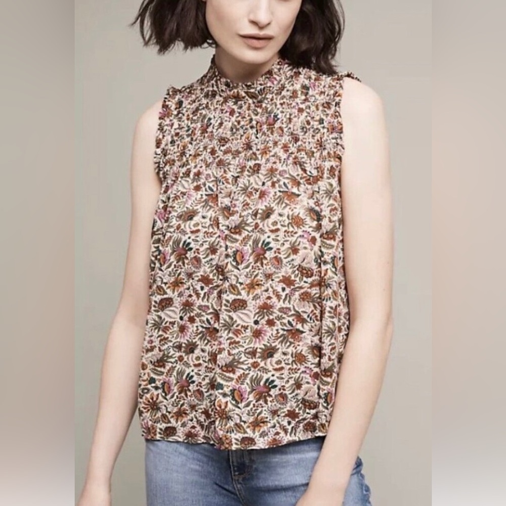 🖤 Anthropologie Maeve Darby Floral Print Sleeveless Blouse - Picture 2 of 7